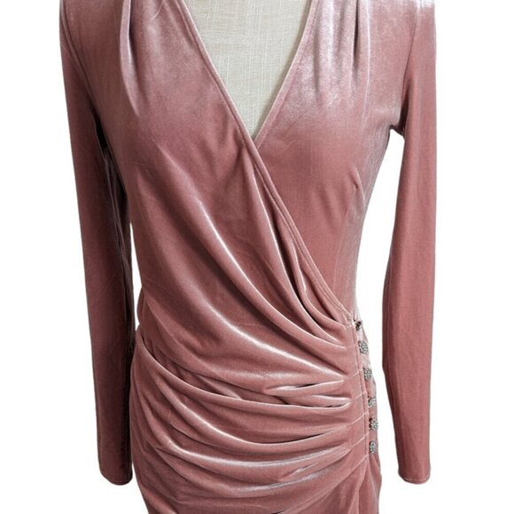 Topshop Pink Velvet Rhinestone Button Mini Dress - Picture 3 of 7